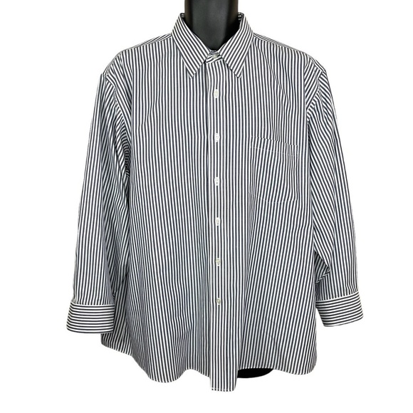 17.5 Van Heusen Blue White Striped Long Sleeve Shirt Wrinkle Free - Picture 1 of 8